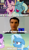 Size: 1280x2184 | Tagged: safe, edit, edited screencap, editor:grapefruitface, imported from derpibooru, screencap, starlight glimmer, trixie, human, pony, unicorn, road to friendship, caption, david byrne, deep, happy, image macro, irl, irl human, mawshot, messy mane, mind blown, open mouth, photo, road to nowhere, song reference, talking heads, text, uvula, we're friendship bound