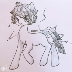 Size: 2000x2000 | Tagged: safe, artist:yuezhuobird, imported from derpibooru, earth pony, pony, agatsuma zenitsu, crossover, demon slayer, kimetsu no yaiba, monochrome, ponified, solo