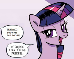 Size: 500x400 | Tagged: safe, artist:pencils, edit, imported from derpibooru, twilight sparkle, alicorn, pony, spoiler:comic, spoiler:comic94, cropped, female, it's good to be princess, mare, open mouth, reaction image, royalty, season 10, solo, speech bubble, twilight sparkle (alicorn)