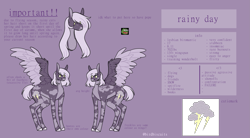 Size: 2709x1500 | Tagged: safe, artist:birdbiscuits, imported from derpibooru, oc, oc only, oc:rainy day, pegasus, pony, female, mare, reference sheet, solo, two toned wings, wings