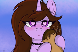 Size: 1947x1317 | Tagged: safe, artist:synthsparkle, imported from derpibooru, oc, oc only, oc:eduward, oc:synth sparkle, earth pony, pony, unicorn, anime style, cute, heart eyes, looking at you, oc x oc, offscreen character, pov, ship, shipping, solo focus, unshorn fetlocks, wingding eyes