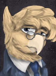 Size: 312x420 | Tagged: safe, artist:tekggd, imported from derpibooru, oc, oc only, oc:grover vi, griffon, equestria at war mod, beak, bust, clothes, das vaterland, glasses, male, portrait, puppet, solo, suit