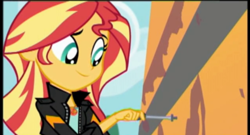 Size: 499x270 | Tagged: safe, imported from derpibooru, screencap, sunset shimmer, eqg summertime shorts, equestria girls, get the show on the road, cropped, solo