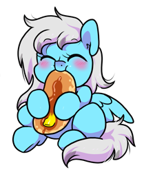 Size: 791x945 | Tagged: safe, artist:paperbagpony, imported from derpibooru, oc, oc:sea fluff, pegasus, butter, cute, eating, food, honey, ocbetes, pancakes, pegasus oc, simple background, sitting, white background, wings