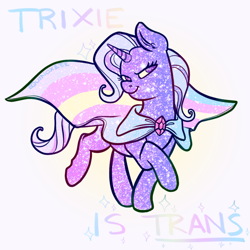 Size: 640x640 | Tagged: safe, artist:equinoxette, imported from derpibooru, trixie, pony, unicorn, female, gender headcanon, headcanon, pride, pride flag, solo, trans female, trans trixie, transgender, transgender pride flag