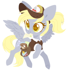 Size: 3000x3185 | Tagged: safe, artist:belka-sempai, imported from derpibooru, derpy hooves, pegasus, pony, bag, colored pupils, cute, derpabetes, female, high res, letter, mailmare, mare, mouth hold, saddle bag, simple background, solo, spread wings, transparent background, wings