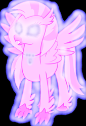 Size: 637x939 | Tagged: safe, artist:byteslice edits, artist:mellow91, edit, imported from derpibooru, vector edit, silverstream, oc, oc:fairy quartz, classical hippogriff, hippogriff, black background, female, glowing eyes, glowing necklace, possessed, simple background, spread wings, standing, vector, wings