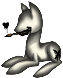 Size: 1984x2472 | Tagged: safe, artist:amgiwolf, imported from derpibooru, oc, oc only, oc:nopony, pony, heart, lying down, mannequin, mouth hold, paintbrush, prone, simple background, solo, transparent background