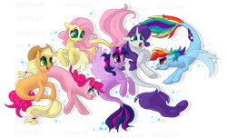 Size: 1280x780 | Tagged: safe, artist:shaslan, imported from derpibooru, applejack, fluttershy, pinkie pie, rainbow dash, rarity, twilight sparkle, alicorn, earth pony, pegasus, pony, seapony (g4), unicorn, applejack's hat, blue eyes, bubble, cowboy hat, dorsal fin, eyelashes, fin wings, fish tail, flowing mane, flowing tail, freckles, green eyes, hat, horn, looking at each other, mane six, obstructive watermark, open mouth, pink eyes, ponycon, purple eyes, seaponified, seapony applejack, seapony fluttershy, seapony pinkie pie, seapony rainbow dash, seapony rarity, seapony twilight, simple background, smiling, species swap, swimming, tail, teeth, tongue out, transparent background, underwater, water, watermark, wings