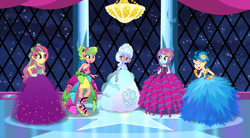 Size: 900x495 | Tagged: safe, artist:sapphiregamgee, imported from derpibooru, indigo zap, lemon zest, sour sweet, sugarcoat, sunny flare, equestria girls, ballroom, clothes, crystal prep, crystal prep academy, crystal prep shadowbolts, dress, fashion, fashion style, toy