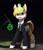 Size: 3432x4000 | Tagged: safe, artist:mrscroup, imported from ponybooru, oc, oc only, oc:pakwagen, pony, unicorn, bag, blue eyes, clothes, dark background, glowing horn, gun, high res, horn, levitation, magic, mp40, pants, saddle bag, solo, suit, telekinesis, weapon