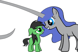 Size: 813x544 | Tagged: safe, imported from ponybooru, oc, oc:contard, oc:filly anon, earth pony, pony, unicorn, female, filly, smiling, transparent, vestigial horn