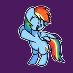 Size: 500x500 | Tagged: safe, artist:sugar morning, derpibooru exclusive, edit, imported from derpibooru, rainbow dash, pegasus, pony, adorkable, animated, bipedal, cute, dancing, dashabetes, dork, eyes closed, female, frame by frame, mare, purple background, simple background, solo, sound, weapons-grade cute, webm