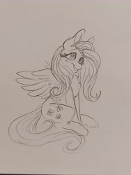 Size: 3468x4624 | Tagged: safe, artist:hkpegasister, imported from derpibooru, applejack, fluttershy, pinkie pie, rainbow dash, rarity, twilight sparkle, pegasus, pony, blushing, chest fluff, cute, female, high res, mane six, mare, monochrome, pencil drawing, shyabetes, sitting, smiling, solo, spread wings, three quarter view, traditional art, wings