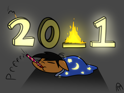 Size: 4000x3000 | Tagged: safe, artist:professionalpuppy, imported from derpibooru, oc, oc only, oc:puppy, pony, 2020 hate, 2021, blanket, fire, new year, party horn, solo, truth