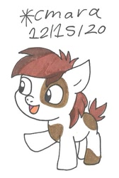 Size: 490x728 | Tagged: safe, artist:cmara, imported from derpibooru, pipsqueak, earth pony, pony, colt, male, markings, open mouth, raised hoof, simple background, solo, traditional art, white background