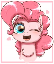 Size: 958x1142 | Tagged: safe, artist:phoenixrk49, imported from derpibooru, pinkie pie, earth pony, pony, blushing, cheek fluff, chest fluff, cute, diapinkes, ear fluff, looking at you, one eye closed, open mouth, open smile, smiling, solo, wink, winking at you