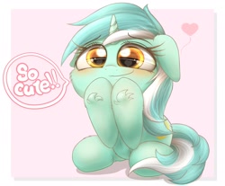Size: 2048x1692 | Tagged: safe, artist:phoenixrk49, imported from derpibooru, lyra heartstrings, pony, unicorn, blushing, cute, dialogue, female, floppy ears, happy, heart, heart eyes, hoof fluff, hooves, lyrabetes, mare, simple background, smiling, solo, weapons-grade cute, white background, wingding eyes
