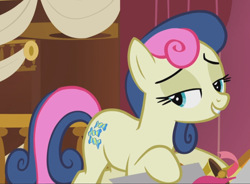 Size: 1196x882 | Tagged: safe, imported from derpibooru, screencap, bon bon, sweetie drops, earth pony, pony, slice of life (episode), cropped, lidded eyes, smiling, smug, solo