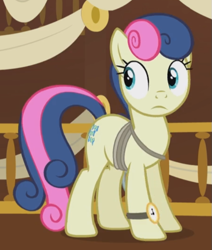 Size: 591x696 | Tagged: safe, imported from derpibooru, screencap, bon bon, sweetie drops, earth pony, pony, slice of life (episode), cropped, rope, solo, watch