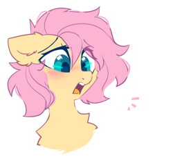 Size: 682x616 | Tagged: safe, artist:mirtash, imported from derpibooru, fluttershy, pegasus, pony, adorable face, alternate hairstyle, blushing, bust, chest fluff, cute, daaaaaaaaaaaw, ear fluff, emanata, eye clipping through hair, female, floppy ears, mare, open mouth, short hair, shyabetes, simple background, solo, surprised, sweet dreams fuel, three quarter view, white background