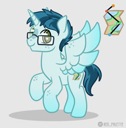 Size: 1280x1293 | Tagged: safe, artist:redpalette, imported from derpibooru, oc, alicorn, alicorn oc, blue, cute, cutie mark, glasses, horn, male, stallion, wings