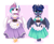 Size: 1300x1078 | Tagged: safe, artist:ipun, imported from derpibooru, princess celestia, princess luna, alicorn, anthro, semi-anthro, unguligrade anthro, alternate hairstyle, apron, bar maid, barmaid, blushing, chibi, choker, clothes, colored hooves, cute, detached sleeves, double buns, dress, duo, female, friendship cafe, hair bun, heart, high ponytail, hoof hold, lipstick, looking up, maid, makeup, off the shoulder, open mouth, ponytail, puffy sleeves, royal sisters, short sleeves, shoulderless, siblings, side by side, sisters, smiling