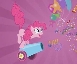 Size: 286x238 | Tagged: safe, edit, edited screencap, imported from derpibooru, screencap, pinkie pie, earth pony, pony, a canterlot wedding, season 2, balloon, confetti, juxtaposition bait, mirrored image, party cannon