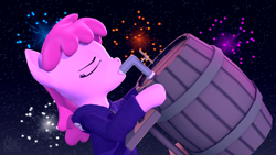 Size: 3840x2160 | Tagged: safe, artist:owlpirate, imported from derpibooru, berry punch, berryshine, earth pony, pony, 3d, alcohol, barrel, drinking, drunk, eyes closed, fireworks, go home you're drunk, happy new year, happy new year 2021, holiday, hoof hold, keg, sfm pony, solo, source filmmaker
