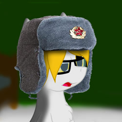 Size: 800x800 | Tagged: safe, artist:dianetgx, imported from derpibooru, oc, oc only, oc:axle bright, pony, unicorn, blurred background, blurry background, glasses, hat, open mouth, ushanka