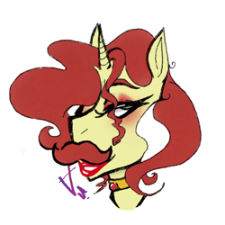 Size: 864x864 | Tagged: safe, artist:dsstoner, imported from derpibooru, flam, pony, unicorn, choker, crossdressing, eyeshadow, lipstick, makeup, male, stallion