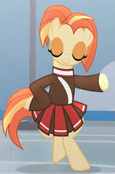 Size: 413x625 | Tagged: safe, imported from derpibooru, screencap, shimmy shake, earth pony, pony, 2 4 6 greaaat, bipedal, cheerleader, cheerleader outfit, clothes, cropped, female, mare, smiling, solo