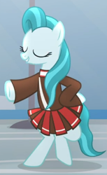 Size: 404x661 | Tagged: safe, imported from derpibooru, screencap, lighthoof, earth pony, pony, 2 4 6 greaaat, bipedal, cheerleader, cheerleader outfit, clothes, cropped, female, mare, smiling, solo