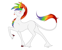 Size: 2578x2097 | Tagged: safe, artist:eqamrd, imported from derpibooru, oc, oc only, oc:kadaus, classical unicorn, pony, unicorn, derpibooru community collaboration, 2021 community collab, cloven hooves, curved horn, horn, leonine tail, long tail, male, multicolored hair, rainbow hair, simple background, solo, stallion, transparent background, unshorn fetlocks