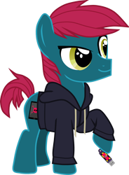 Size: 1340x1817 | Tagged: safe, artist:shadymeadow, artist:shadymeadow95, imported from derpibooru, oc, oc only, oc:web crusher, earth pony, pony, clothes, colt, hoodie, male, simple background, solo, transparent background, usb