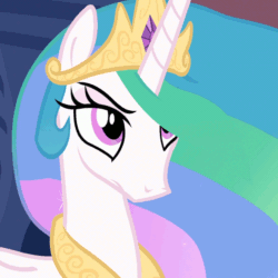 Size: 720x720 | Tagged: safe, edit, edited screencap, imported from derpibooru, screencap, princess celestia, alicorn, pony, the crystal empire, animated, cropped, eyebrows, female, frown, gif, looking down, looking up, loop, solo, swanlestia