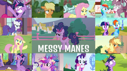 Size: 1958x1102 | Tagged: safe, edit, edited screencap, editor:quoterific, imported from derpibooru, screencap, applejack, fluttershy, pinkie pie, princess cadance, rainbow dash, rarity, twilight sparkle, alicorn, a trivial pursuit, castle sweet castle, friendship is magic, games ponies play, lesson zero, made in manehattan, she talks to angel, simple ways, sounds of silence, suited for success, yakity-sax, ceremonial headdress, floppy ears, food, mane six, messy mane, pancakes, rarihick, tail, tail hole, twilight poofle, twilight snapple, twilight sparkle (alicorn), twilight's castle