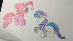 Size: 3412x1920 | Tagged: safe, artist:slamjam, imported from derpibooru, pinkie pie, rarity, pastel, traditional art