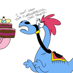 Size: 1280x1280 | Tagged: safe, artist:hattsy, imported from derpibooru, pinkie pie, earth pony, pony, cake, crossover, dialogue, female, food, mare, open mouth, sylvia, sylvia (wander over yonder), wander over yonder