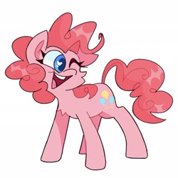 Size: 2048x2048 | Tagged: safe, artist:swirlseypop, imported from derpibooru, pinkie pie, earth pony, pony, cheek fluff, chest fluff, colored pupils, cute, diapinkes, female, heart eyes, high res, mare, one eye closed, open mouth, open smile, simple background, smiling, solo, white background, wingding eyes, wink