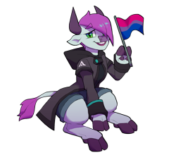 Size: 3508x3092 | Tagged: safe, artist:tass_the_bovine, imported from derpibooru, oc, oc only, oc:tass, oc:tass auslanta, cow, yak, derpibooru community collaboration, 2021 community collab, bisexual pride flag, cloven hooves, flag, hoof hold, pride, pride flag, simple background, solo, transparent background