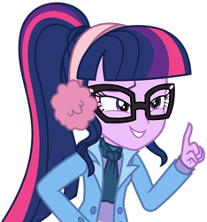 Size: 2938x3138 | Tagged: safe, artist:sketchmcreations, imported from derpibooru, sci-twi, twilight sparkle, equestria girls, equestria girls series, holidays unwrapped, spoiler:eqg series (season 2), clothes, coat, earmuffs, female, raised eyebrow, raised finger, scarf, simple background, smiling, smirk, solo, transparent background, vector, winter break-in, winter outfit