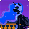 Size: 100x100 | Tagged: safe, alternate version, artist:imreer, imported from derpibooru, nightmare moon, alicorn, pony, ethereal mane, female, helmet, mare, night, outdoors, peytral, pixel art, solo, starry mane, stars