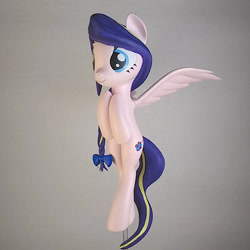 Size: 1024x1024 | Tagged: safe, artist:mraagh, imported from derpibooru, oc, oc only, oc:azure serenity, pegasus, pony, 3d, 3d print, 3d printed, blender, bow, braid, commission, cute, cutie mark, eyes open, female, figure, figurine, floating, flying, hair bow, happy, irl, long mane, long tail, mare, multicolor hair, multicolored hair, multicolored mane, open eyes, painted, photo, pink coat, purple mane, simple background, solo, spread wings, statue, turquoise eyes, wavy tail, wings