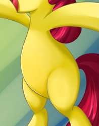 Size: 647x824 | Tagged: safe, artist:swi-rls, edit, imported from derpibooru, apple bloom, earth pony, pony, belly, bipedal, blank flank, featureless crotch, pictures of bellies