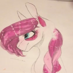 Size: 1008x1008 | Tagged: safe, artist:laurawithacat, imported from derpibooru, oc, oc only, earth pony, pony, bust, earth pony oc, eyelashes, makeup, solo, traditional art