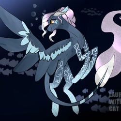 Size: 1080x1080 | Tagged: safe, artist:laurawithacat, imported from derpibooru, oc, oc only, oc:moon shadow, pegasus, pony, flying, leonine tail, looking back, pegasus oc, rearing, solo, tattoo, wings