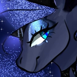 Size: 360x360 | Tagged: safe, artist:laurawithacat, imported from derpibooru, princess luna, alicorn, pony, alternate design, bust, cropped, ethereal mane, eyelashes, female, makeup, mare, solo, starry mane