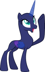 Size: 1268x2022 | Tagged: safe, artist:pegasski, imported from derpibooru, oc, oc only, alicorn, pony, between dark and dawn, alicorn oc, bald, base, eyelashes, horn, open mouth, raised hoof, simple background, smiling, solo, spread wings, transparent background, two toned wings, underhoof, wings