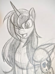 Size: 1685x2276 | Tagged: safe, artist:chaosknight, imported from derpibooru, princess luna, alicorn, pony, female, monochrome, pencil drawing, solo, solo female, traditional art